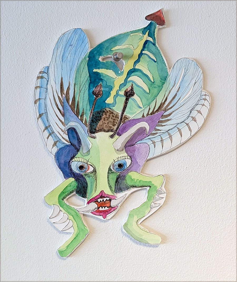 Loes Groothuis, 4 aquarellen : Vliegende tor, Rups met meisjeshoofd, vogel1 en vogel 2
prijs is € 90 per stuk