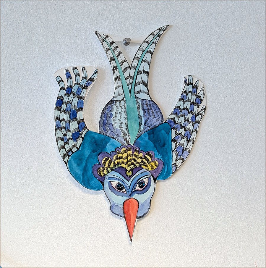 Loes Groothuis, 4 aquarellen : Vliegende tor, Rups met meisjeshoofd, vogel1 en vogel 2
prijs is € 90 per stuk